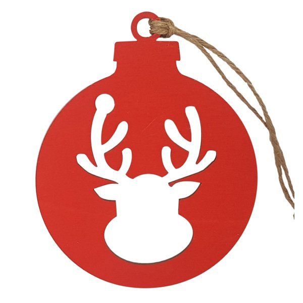 Χριστουγεννιάτικο Ξύλινο Στολίδι με Ταρανδάκι, Κόκκινο (10cm)